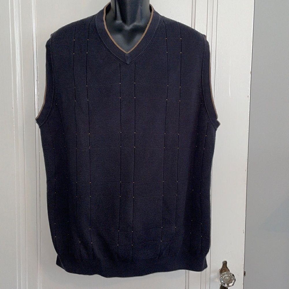 Cypress Links black & tan cotton knit V neck‎ sweater vest